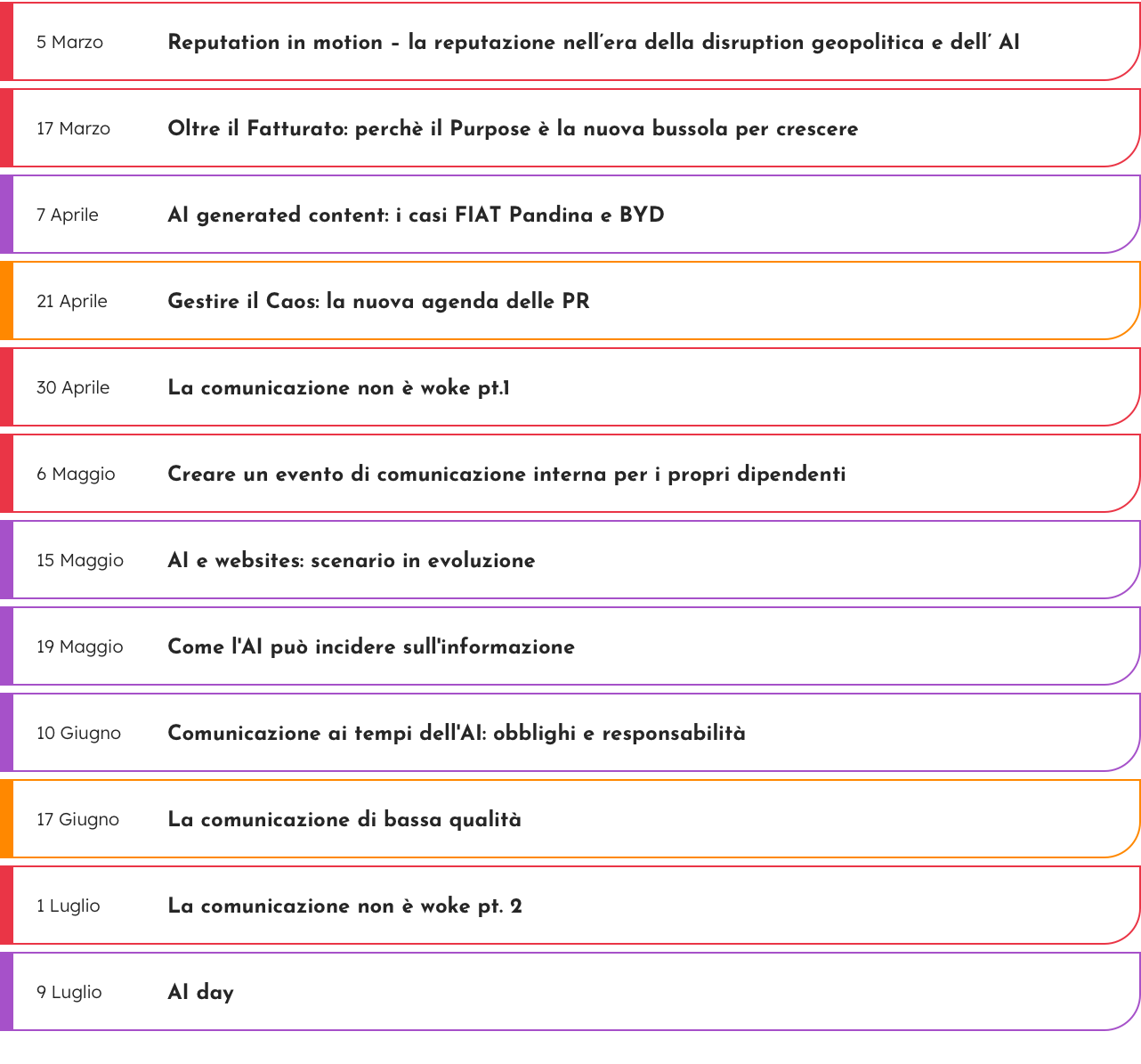 Calendario eventi